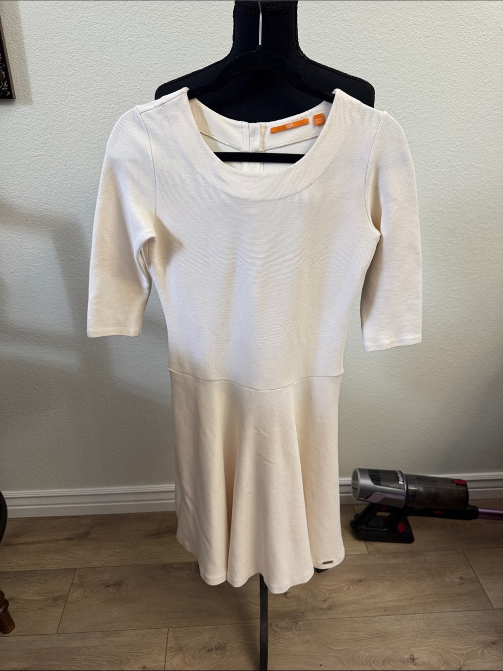 Boss Cream Scoop-Neck Fit-and-Flare Mini Dress